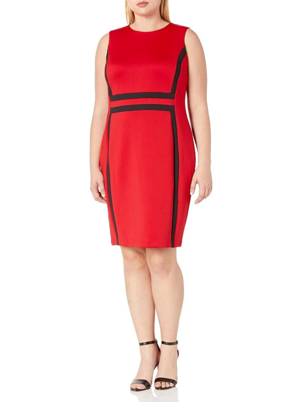 Calvin Klein Sheath Dress Size 18W Red Black Colorblock Contrast Trim Sleeveless